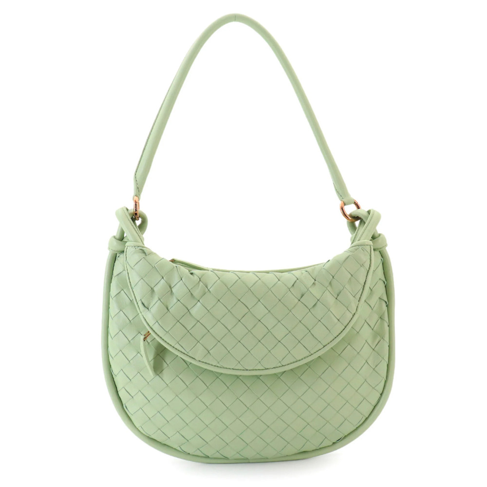BOTTEGA VENETA Green Leather Intrecciato Shoulder Bag